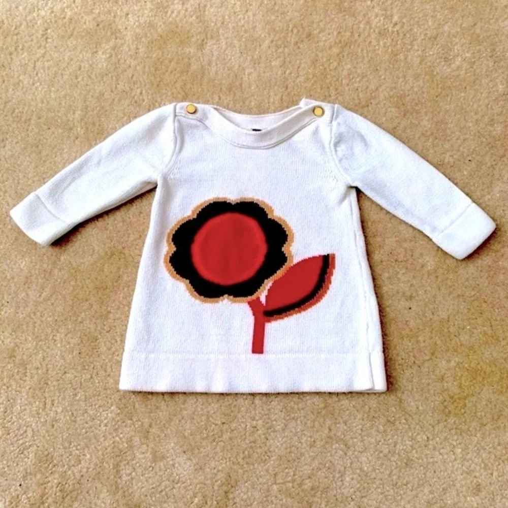 Baby Gap Cream Sweater Dress With Red  And Navy Flower Detail Size 2T